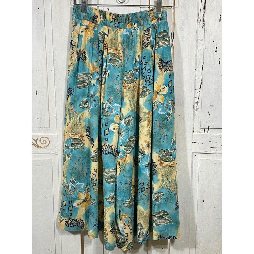 Koret Vintage Tropical Palazzo Pants Wide Leg Culottes Turquoise Size 12 Flowy - Picture 4 of 7